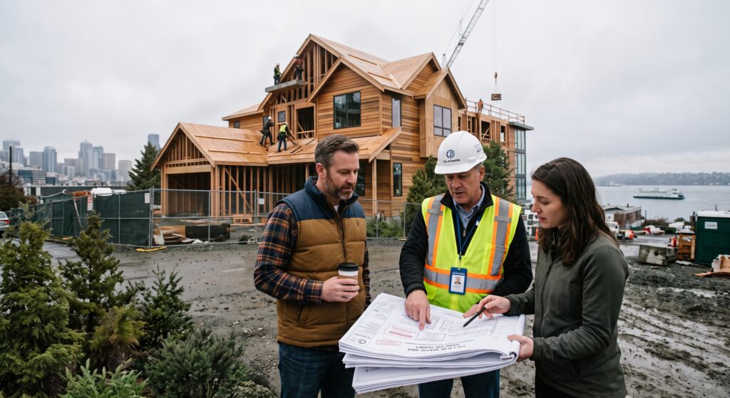 New home framing waiting on utility coordination before final approvals